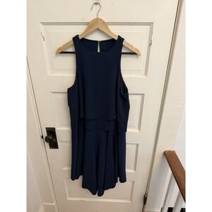 Tibi Women's Navy Tiered Sleeveless Shift Dress Open Back Lined Cocktail Size 8